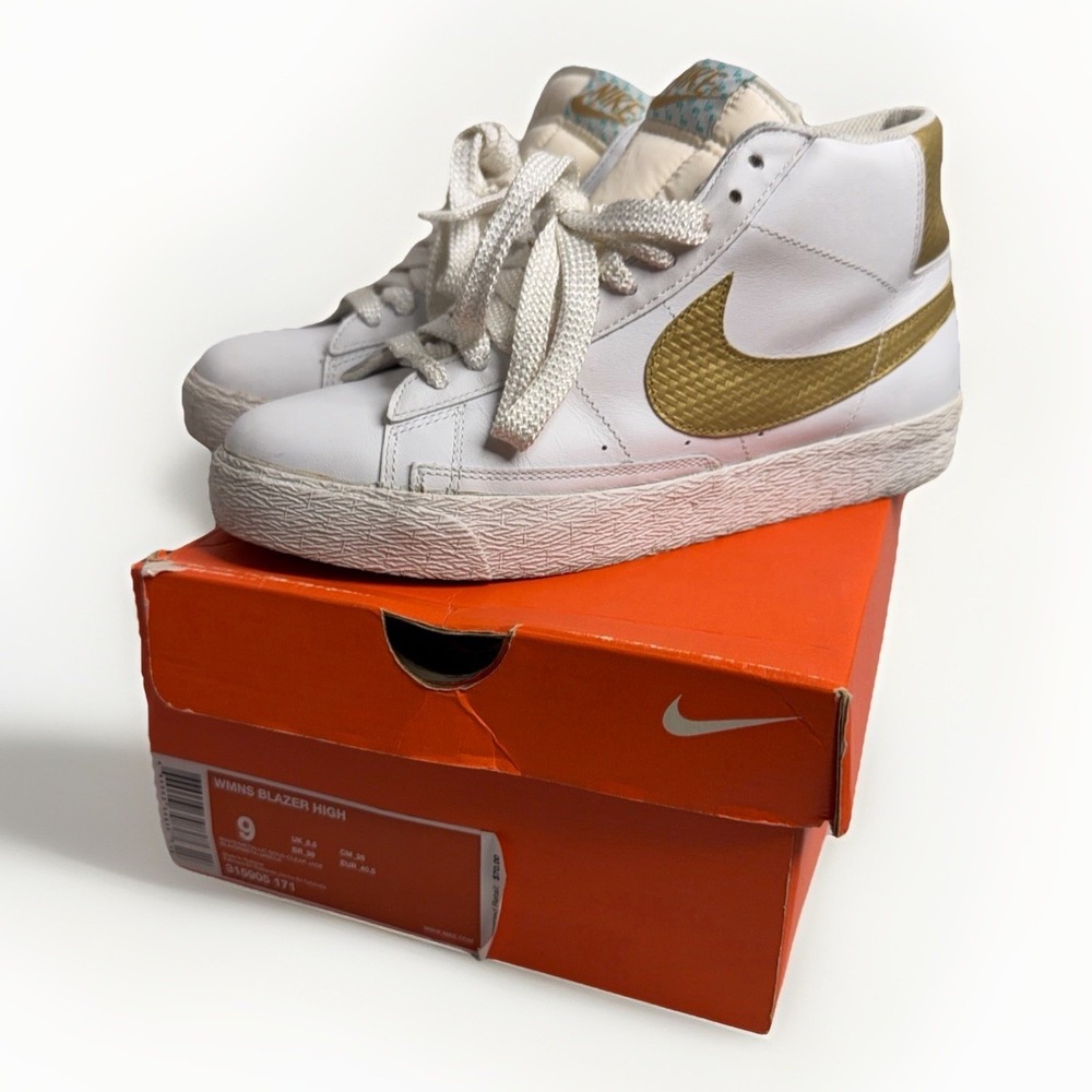 Womens Nike Air Blazer High PRM 9 Azteca White Metallic Gold Jade 315905 171